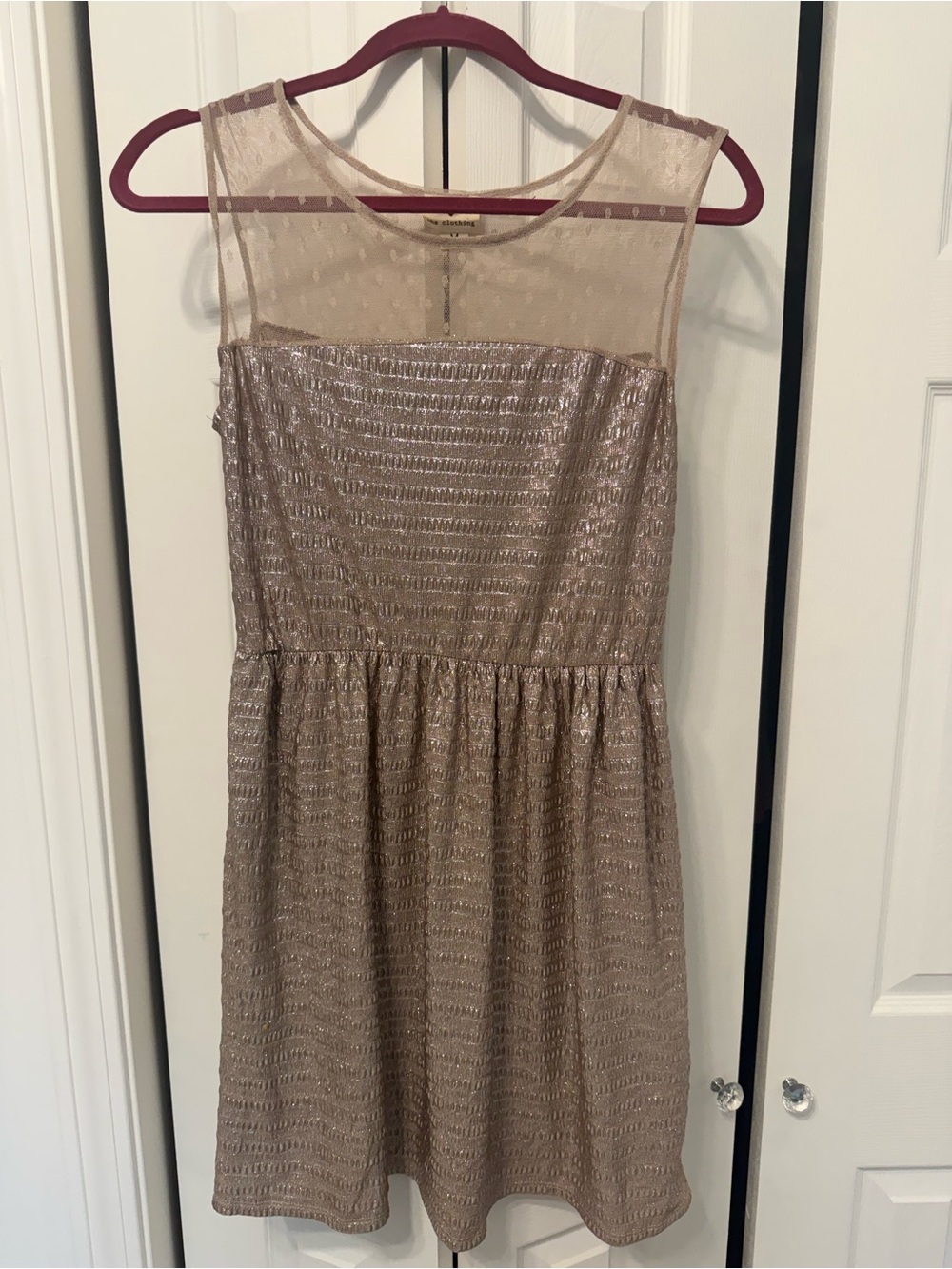 One Clothing Metallic Gold Taupe Party Dress Sheer Mesh Size Medium